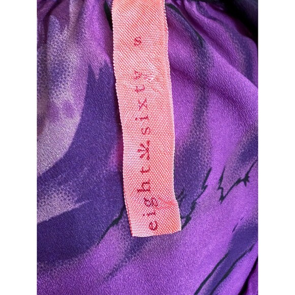 Eight Sixty Bold Floral Purple Blouse Small Y2K Roll Tab 3/4 Sleeve Bloomcore - Picture 3 of 4